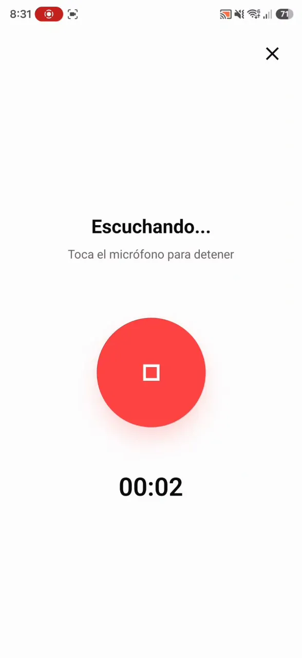 Pantalla de dictado de Monrate escuchando una transacción