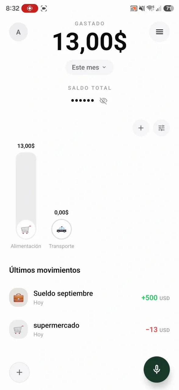 Pantalla de inicio de Monrate con el saldo total consolidado
